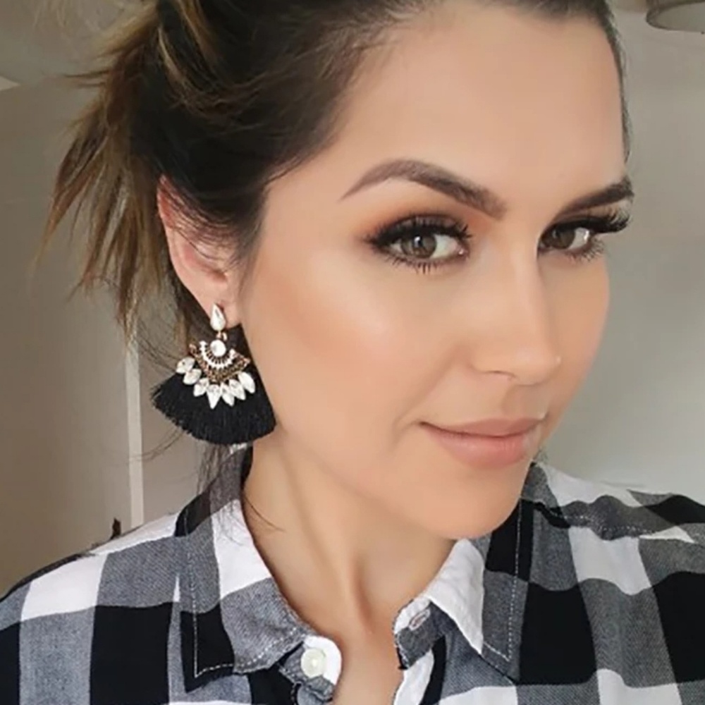 Crystals & Tassels Gorgeous Drop Fringe Earrings - Picture 3 of 5